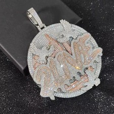 3.40Ct Round Cut Real Moissanite Custom Logo Name Pendant 14K White Gold Plated