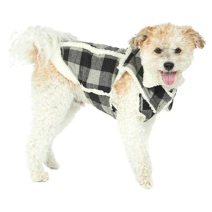 NWOT HOTEL DOGGY SIZE MEDIUM MELTON GREY BUFFALO CHECK SHERPA DOG VEST COAT - Image 2 of 4