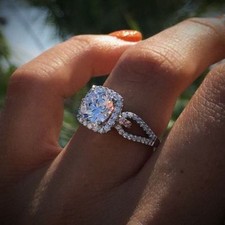 Round Cut 2.50Ct Diamond 14k White Gold Halo Engagement Ring Simulated in Size 8
