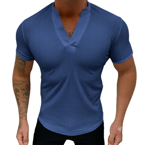 Neu Herren Einfarbig V-Ausschnitt Athleisure Muskel Kurzarm Slim Fit T-Shirts - Bild 6 von 19