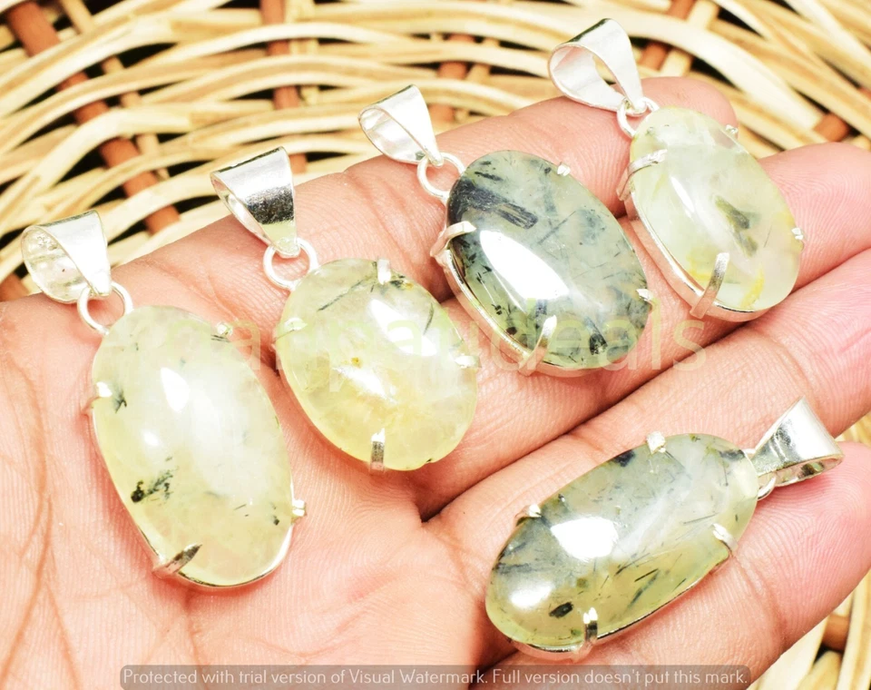 ¡Venta a granel! Lote al por mayor de colgantes de piedras preciosas de prehnita enchapados en plata 925 Foto 4 de 4