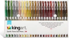 KINGART Soft Grip Earth Tone Gel Pens, XL 2.5mm Ink Cartridge, Set of 24 Unique