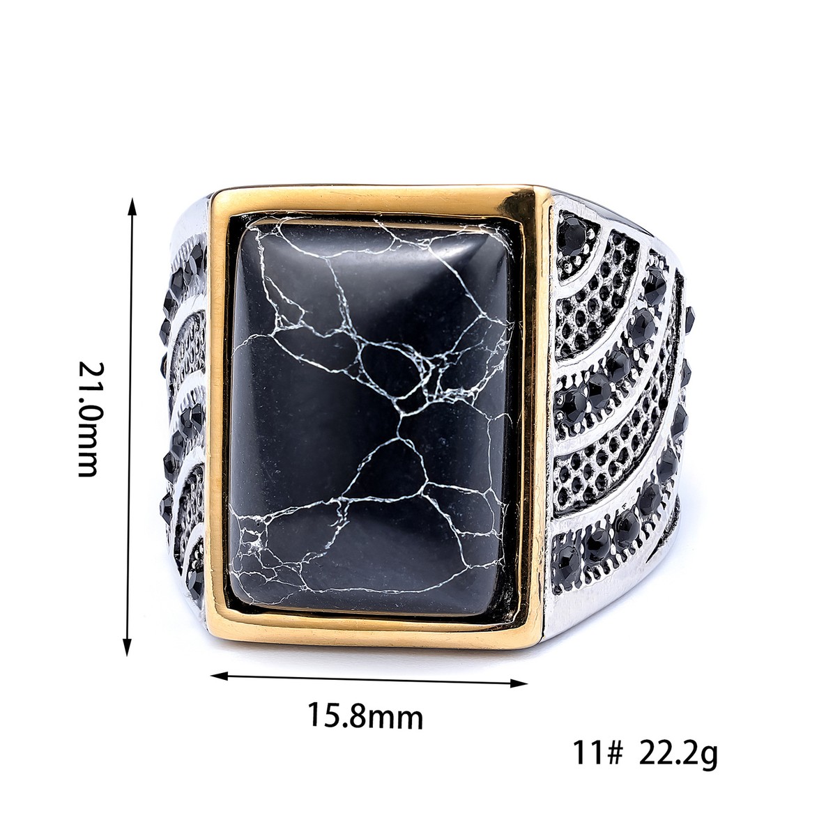 Mens Gold Plated Black Square Onyx Stone Ring Stainless Mens Gold Plated Black Square Onyx Stone Ring Stainless