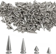 200 Sets Silver Cone Spikes Multiple Sizes Screw Back Studs Punk Rock Bullet ...
