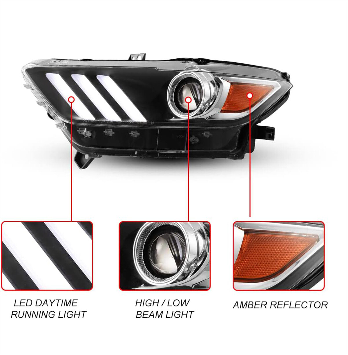 LED DRL HID/Xenon Headlights Set for 2015 2016 2017 Ford Mustang Left & Right