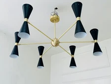 6 Arms 12 Light Brass Handmade Sputnik Chandelier Modern Stilnovo Mid Century