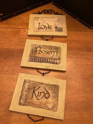 Wall Decor 3 Connecting Tiles ''Love is Patient Kind 19  Hanging
