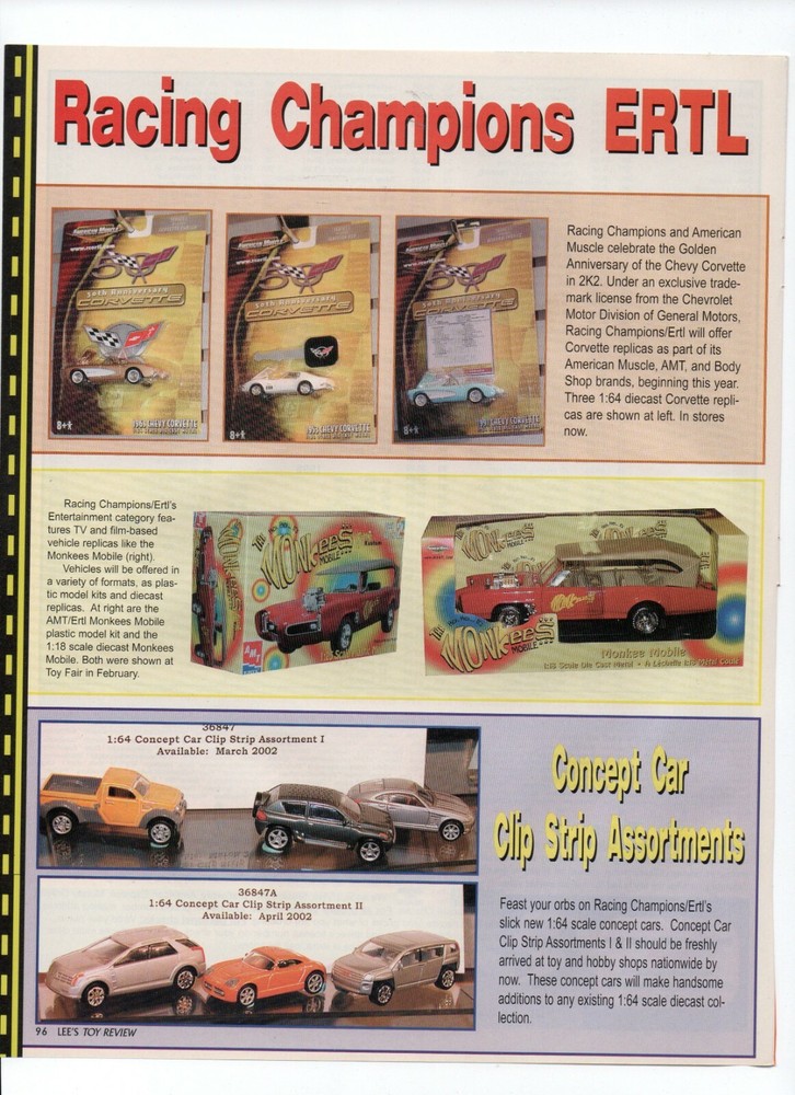The Monkeys Mobile Racing Champions Ertl Diecast Cars - Vtg. 2002 Toys Print Ad