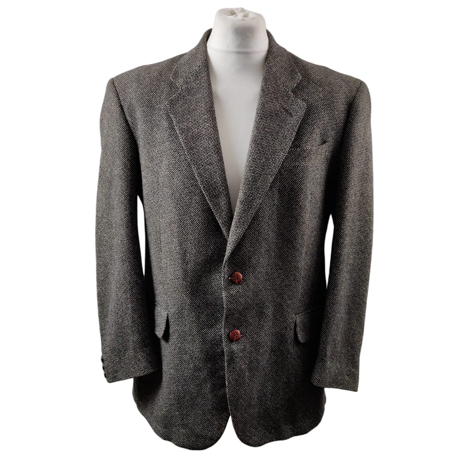 Ormezzano Mens Tweed Blazer Jacket Size 42R Grey Superfine Wool 2 Button