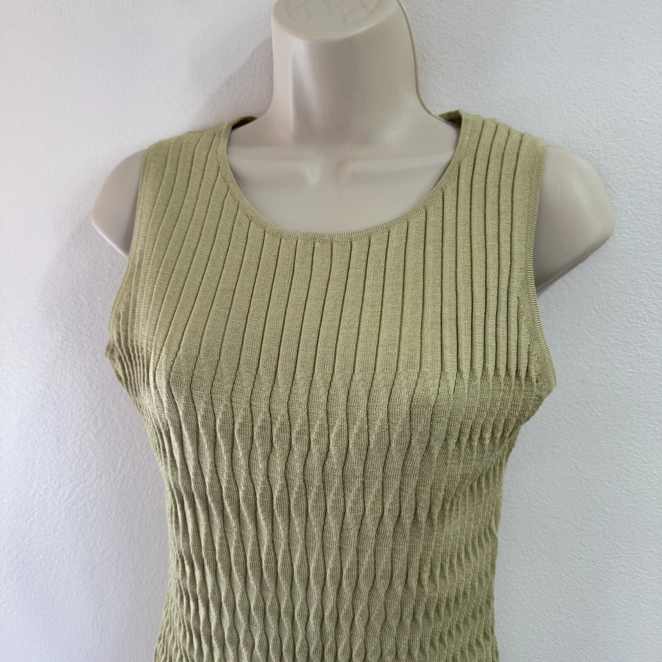 Camiseta sin mangas vintage Y2K años 90 Jones New York Top M seda acanalada texturizada verde Foto 2 de 4