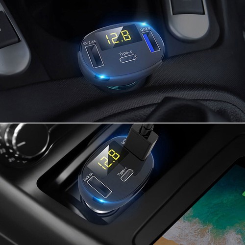 Black 3 USB Ports Car Fast Charging Type-C Safe Charger Adapter Auto Accessories - Foto 5 di 12