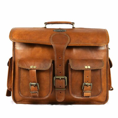 Men's Business Office Goat Leather Messenger Laptop Bag Genuine Vintage New