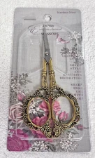NIP Jie Nuo Floral Embroidery Scissor European Classical Never Used Gold Tone