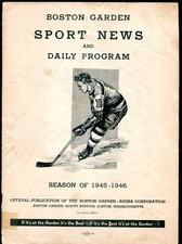1945 November 25th Boston Bruins Versus Maple Leafs Program Boston Garden