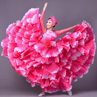 big swing skirt Women flower costume dance dress stage dance dresses female