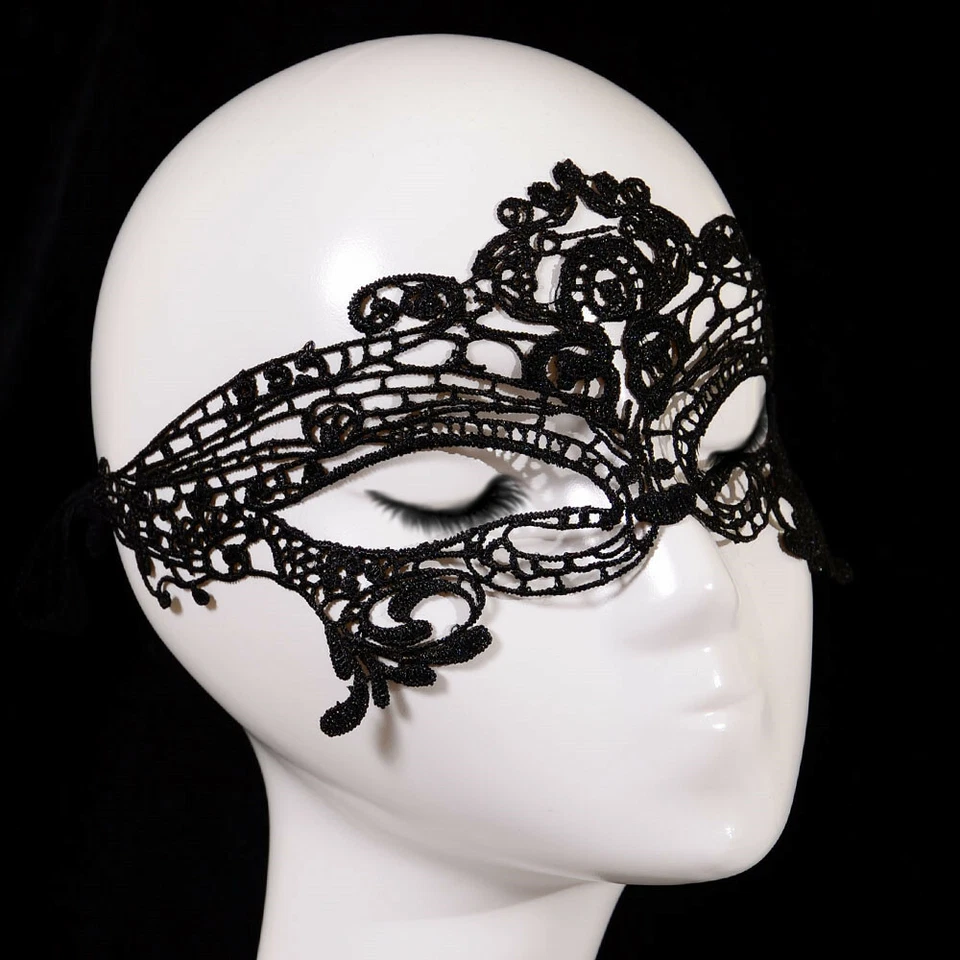 Handmade Mysterious Black Night Club Lace Party Mask - Image 3 of 4