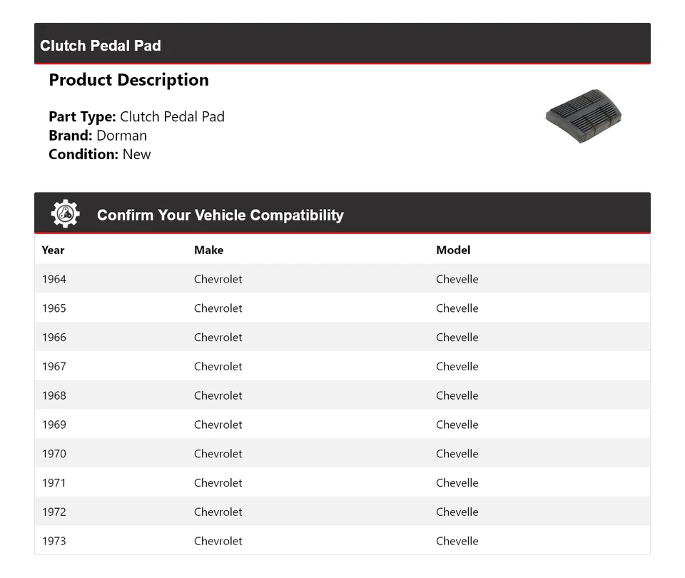 Pedal pad de embreagem Chevrolet Chevelle Dorman 1964-1973 1965 1966 1967 1968 - Imagem 2 de 4