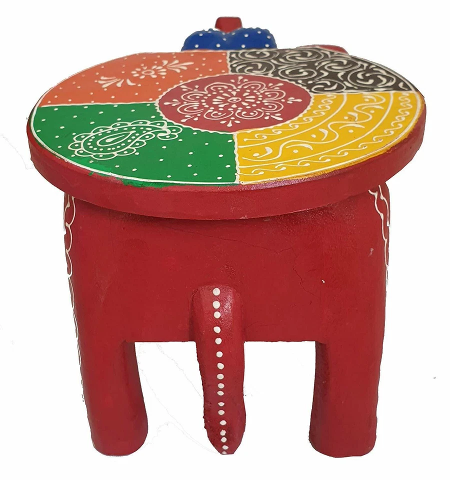 Elephant Shaped Handcrafted Handpainted Wooden Stool Cum Side Table Furniture - Image 4 of 4