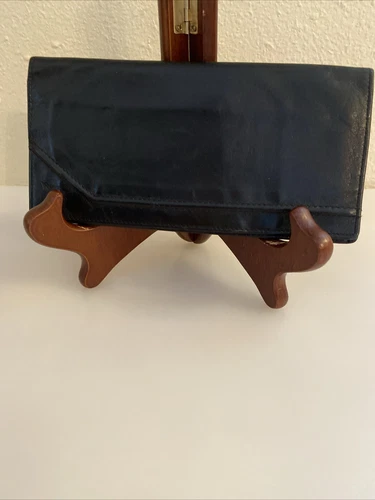 Portefeuille Christian Dior vintage cuir noir double pli chéquier carte de crédit d'identité