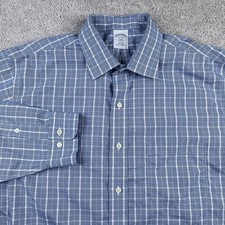 Brooks Brothers Shirt Mens 17-34 Blue Checkered 346 Slim Fit Non Iron Button Up