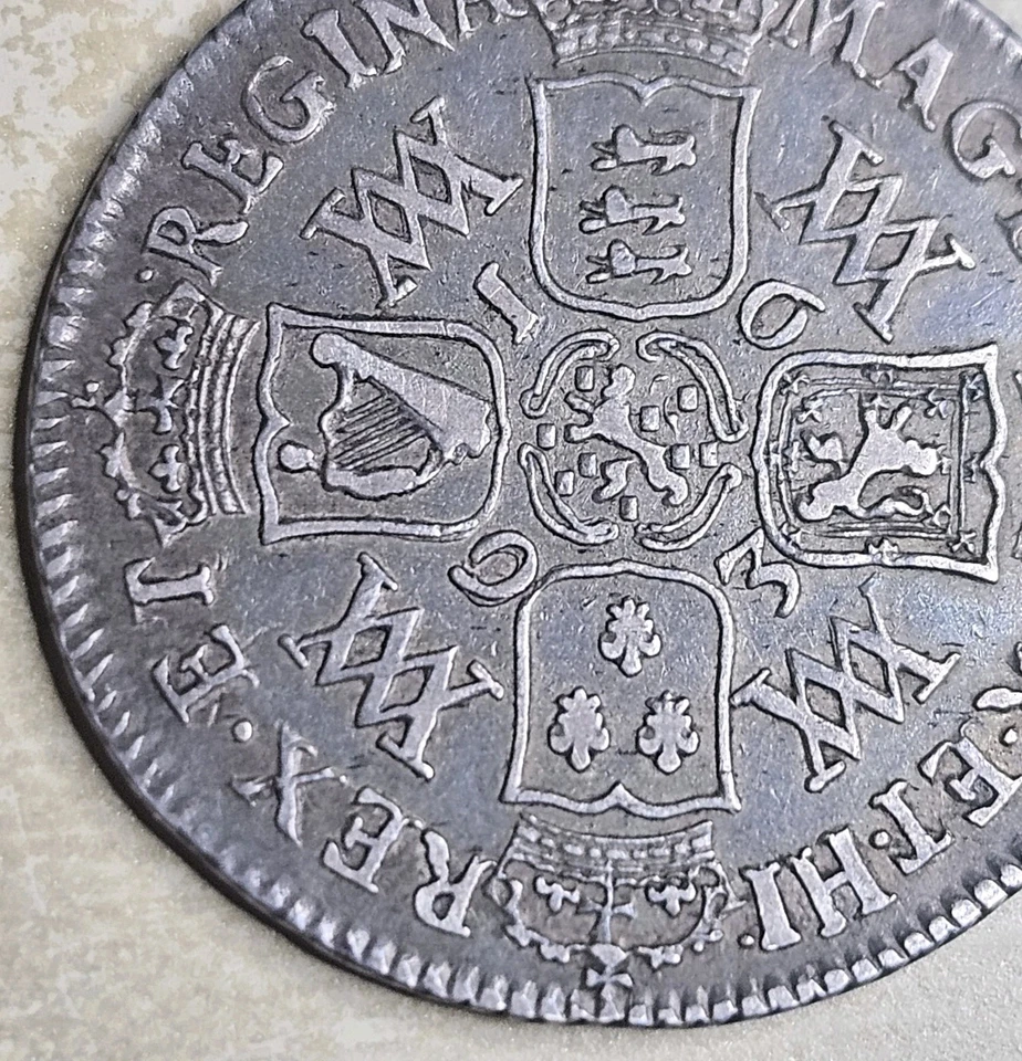 Reino Unido Gran Bretaña Chelín 1693/0 Plata VF William and Mary Foto 3 de 4