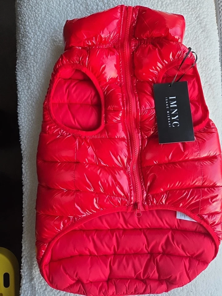 Chaqueta grande Isaac Mizrahi New York Puffer para perro rojo brillante Foto 3 de 4