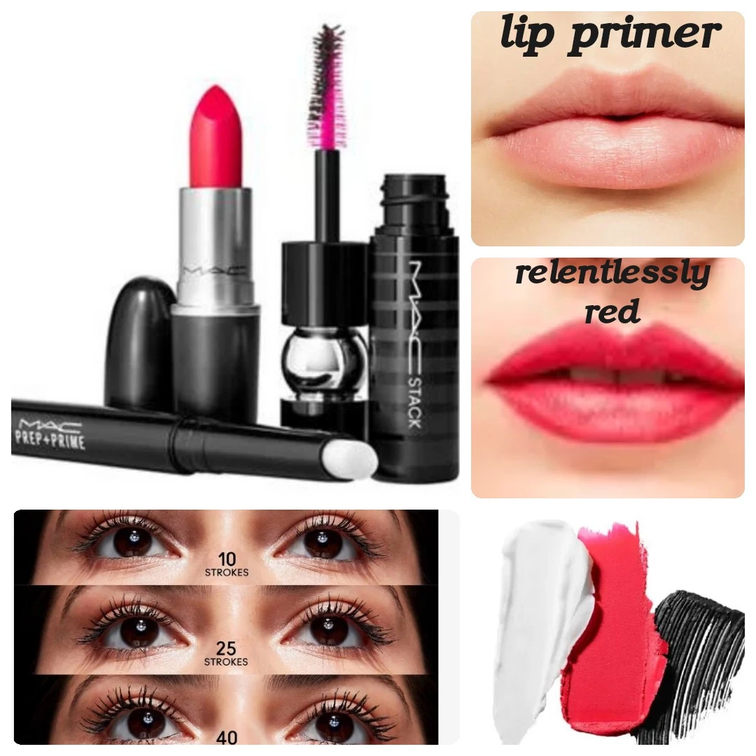 MAC Lashes to Lips Kit 3 Pieces: Prep + Prime & Lipstick & Mascara New MSRP $48