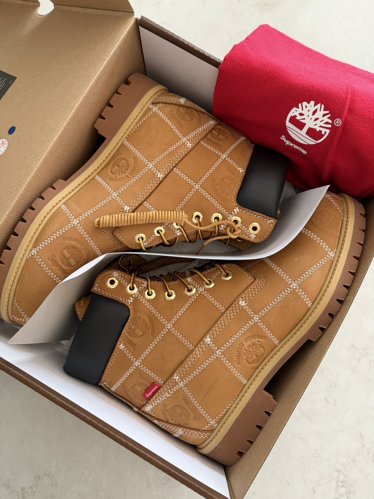Size 10.5 - Supreme FW25 Timberland Patchwork 6” Premium Boot Wheat NEW IN HAND