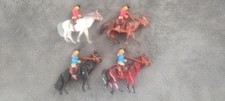 4 Vintage Plastic Horses 5"x3" Articulated with rider