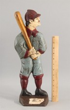 LARGE Antique 1912 Painted Cast Iron Baseball Player Cap Bat Uniform Doorstop