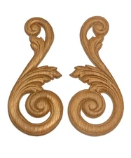 Vintage Oak Embossed Leaf Scroll Onlay Applique Pair 6 1/8" long