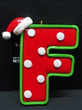 Christmas Shoppe Monogram Letter “F” Santa Christmas Ornament 3.5”x 3.5”x .5”