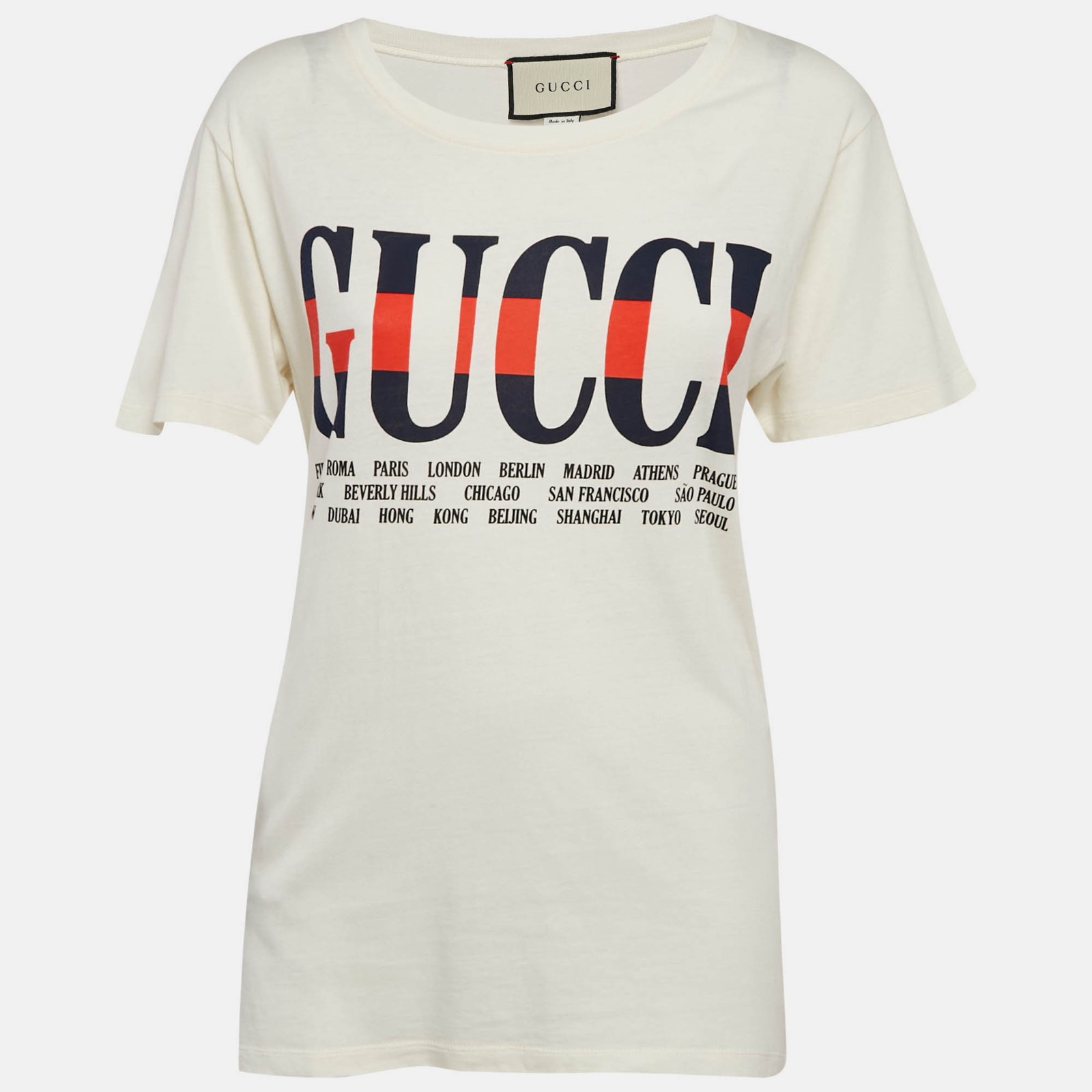 Gucci Cream Logo Print Cotton Jersey T-Shirt in XXXS Size