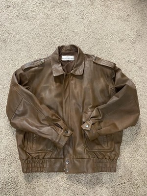 Stuart McGuire Jacket Mens 2XL Brown Leather Bomber Full Zip Lined Pockets