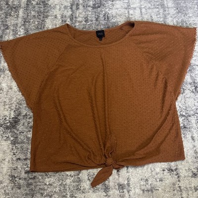 Anthropologie W5 Concepts Cognac Pom Pom Flare Tie Front Top Size Large