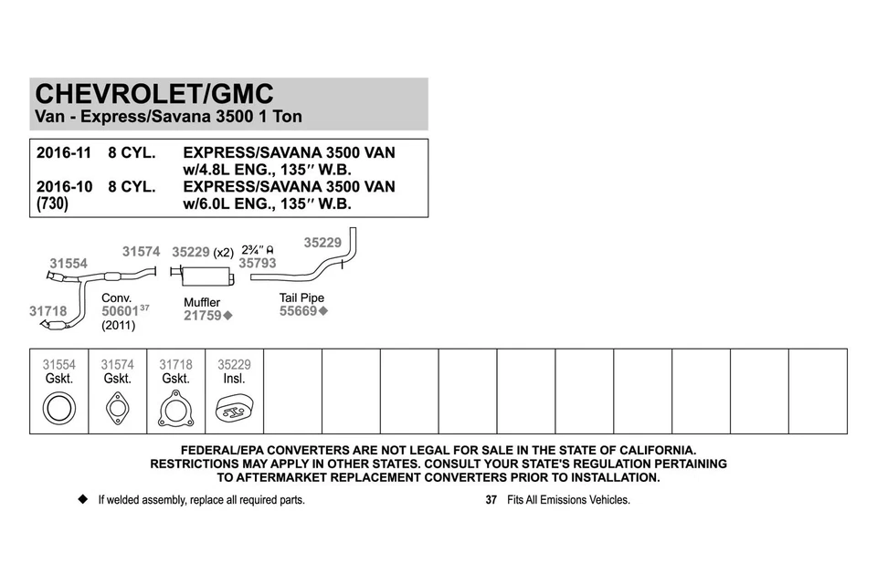 For GMC Savana 3500 10-20 Exhaust Muffler and Pipe Assembly Quiet-Flow Stainless Foto 4 de 4