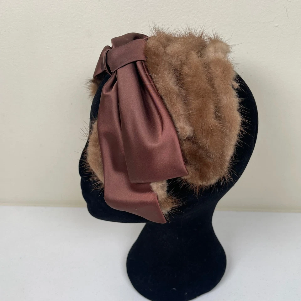 Diadema Fascinador Vintage Piel de Visón Satén Lazo Sombrero Retro Años 50 60 Cóctel Fiesta Foto 4 de 4