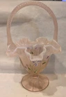 Vintage Pink Fenton Glass Hand Painted Basket Signed Ruffled Edge Stephens 11.5"