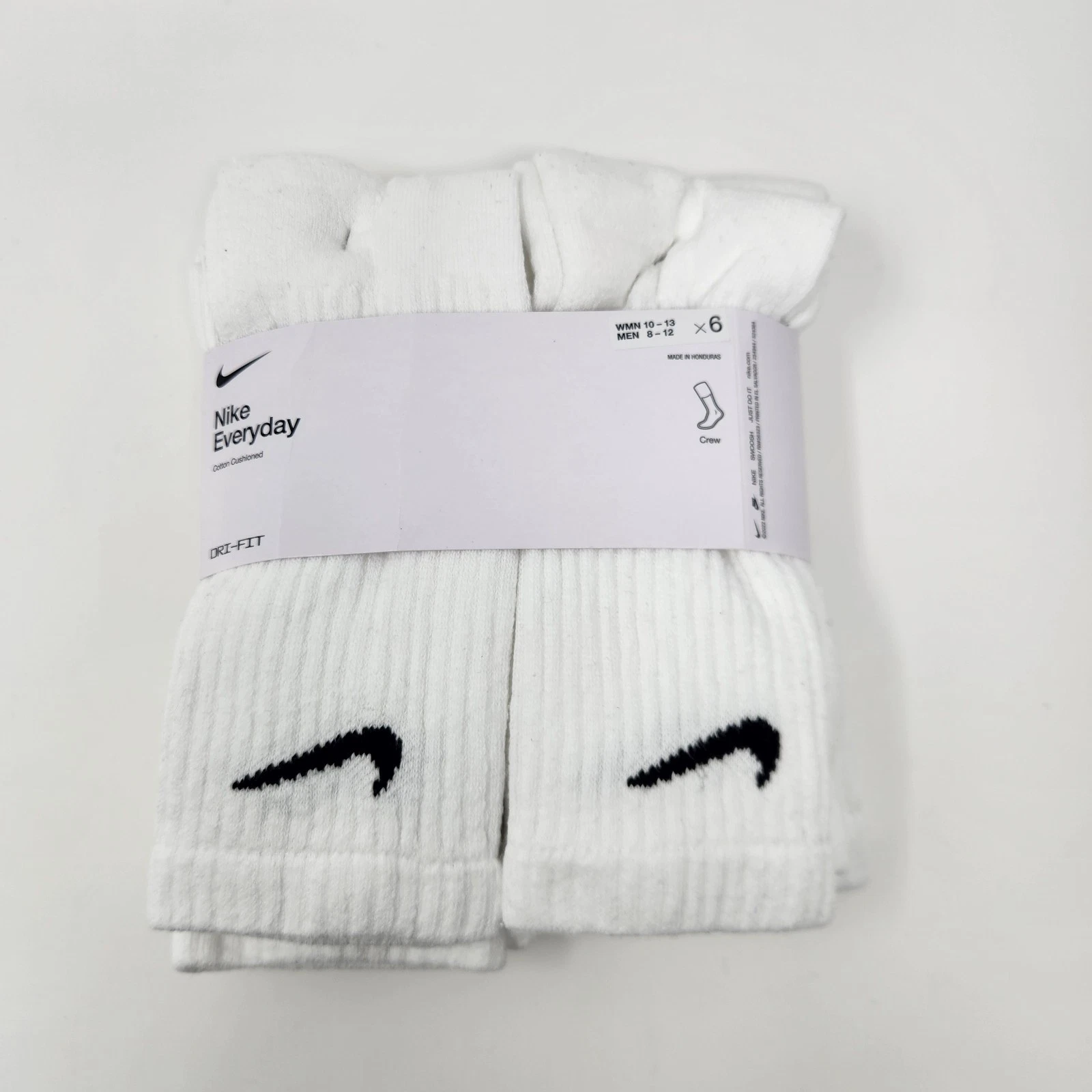 Nike Unisex Cushioned Training Crew Socks 6 Pairs White Large SX7666-100