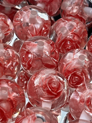 Transparente Harzperlen Perlen mit Rosen + Loch Rund 5 Stück 15 mm DIY Schmuck