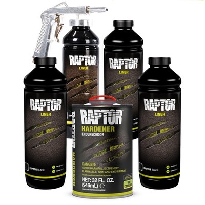 U-POL Raptor Black 0820VG with Spray Gun Bed Liner Kit   4 Quarts, 2K Uret