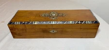 Antique 19th century handmade French inlaid marquetry wood brass glove box jar