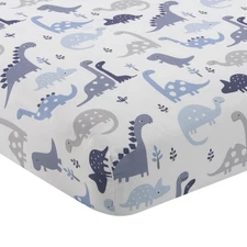Bedtime Originals Roar Blue/Gray/White Dinosaur Baby Fitted Crib Sheet