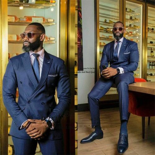 Herren Slim Fit Anzüge Klassisch Gestreift Zweireiher Hochzeit Party Bräutigam Smoking - Bild 1 von 8