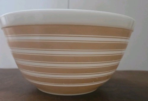 PYREX 401 Tan Sandalwood Beige Stripe 1 1/2 Pt Vintage Small Mixing Bowl