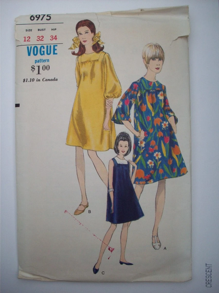 1960 s VOGUE one piece flared dress pattern 6975 eBay