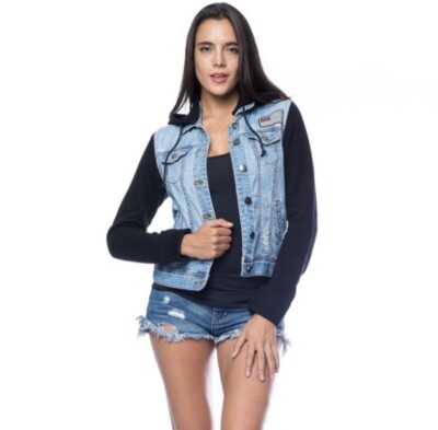 Young And Reckless Women's Patch Denim Fleece Button Up Jacket Size M