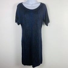 LOFT Womens Dress sz M Blue Black Snakeskin Print Short Sleeve Scoop Neck Wool 