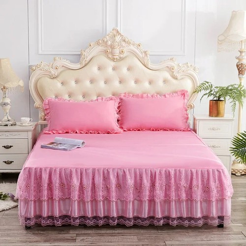Princess style ruffled edge bedsheet with pleated lace edge bedsheet set - Picture 25 of 31