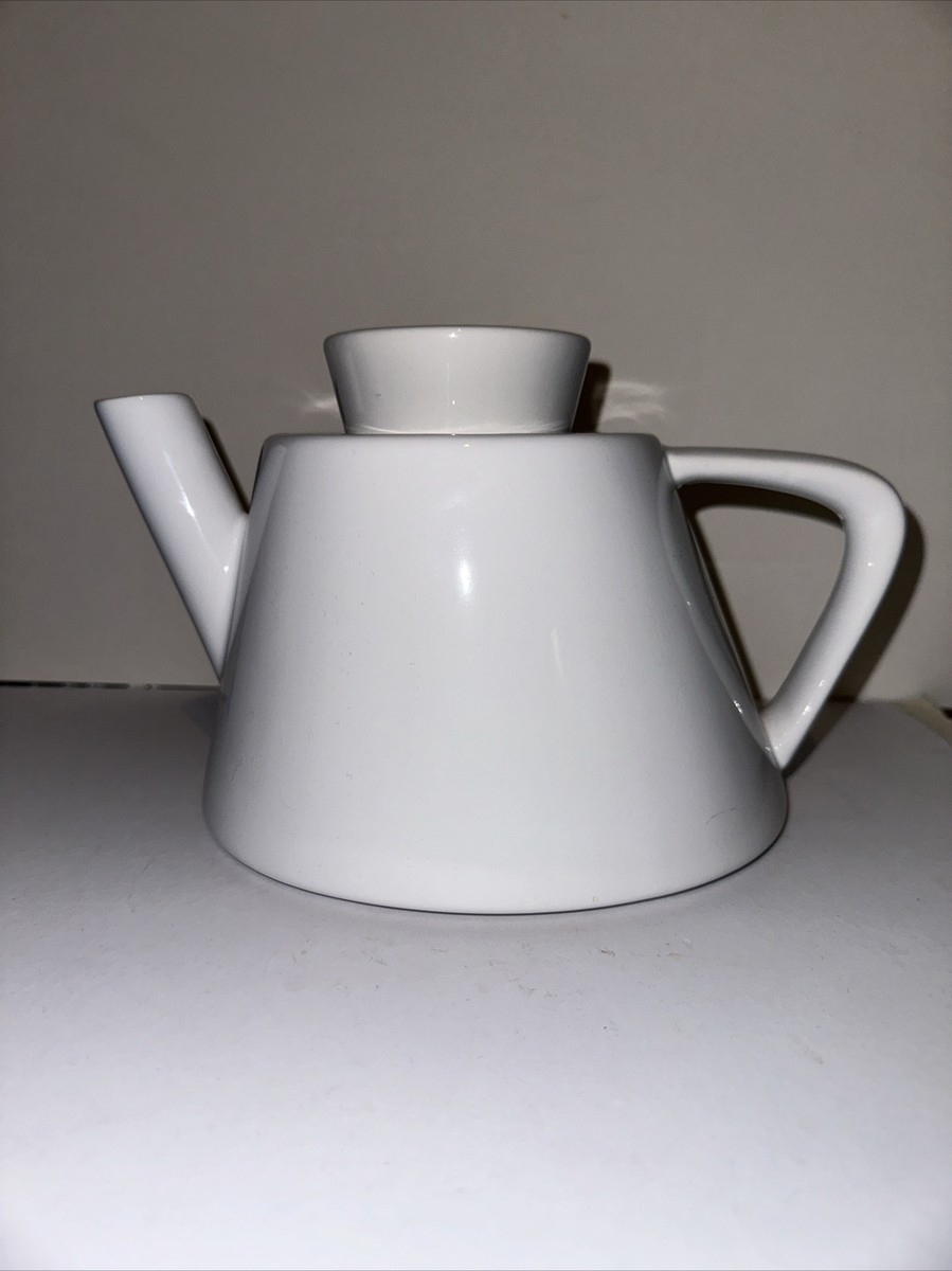 IKEA White Teapot Ceramic Art Deco Mid Century Modern Swedish Design